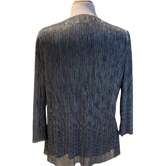 Christopher & Banks Silver Metallic Layers Long Sleeve V-Neck Top Size Large - Picture 7 of 9